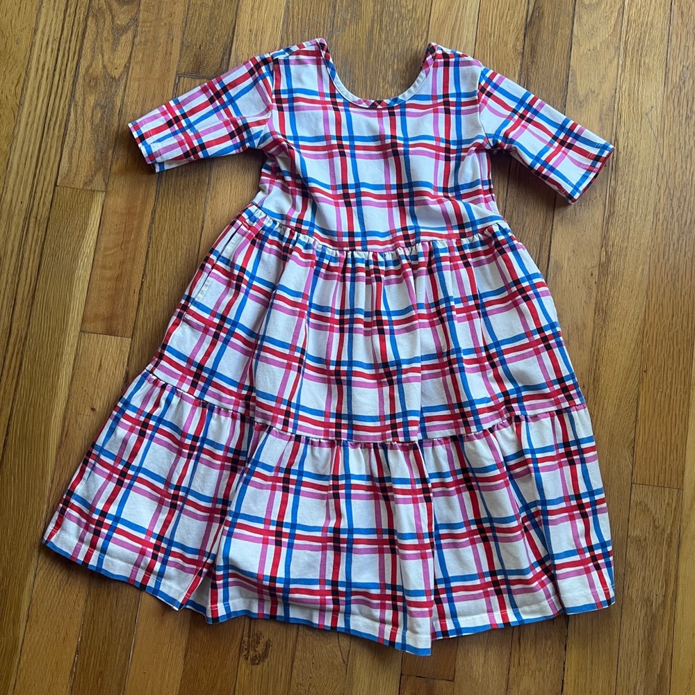 Hanna Andersson white pink red blue plaid dress